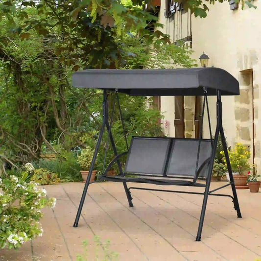 2-Seat Patio Swing Chair, Outdoor Porch Glider With Canopy, Dark Grey Porch Swings with Canopy Dark Grey at Gallery Canada