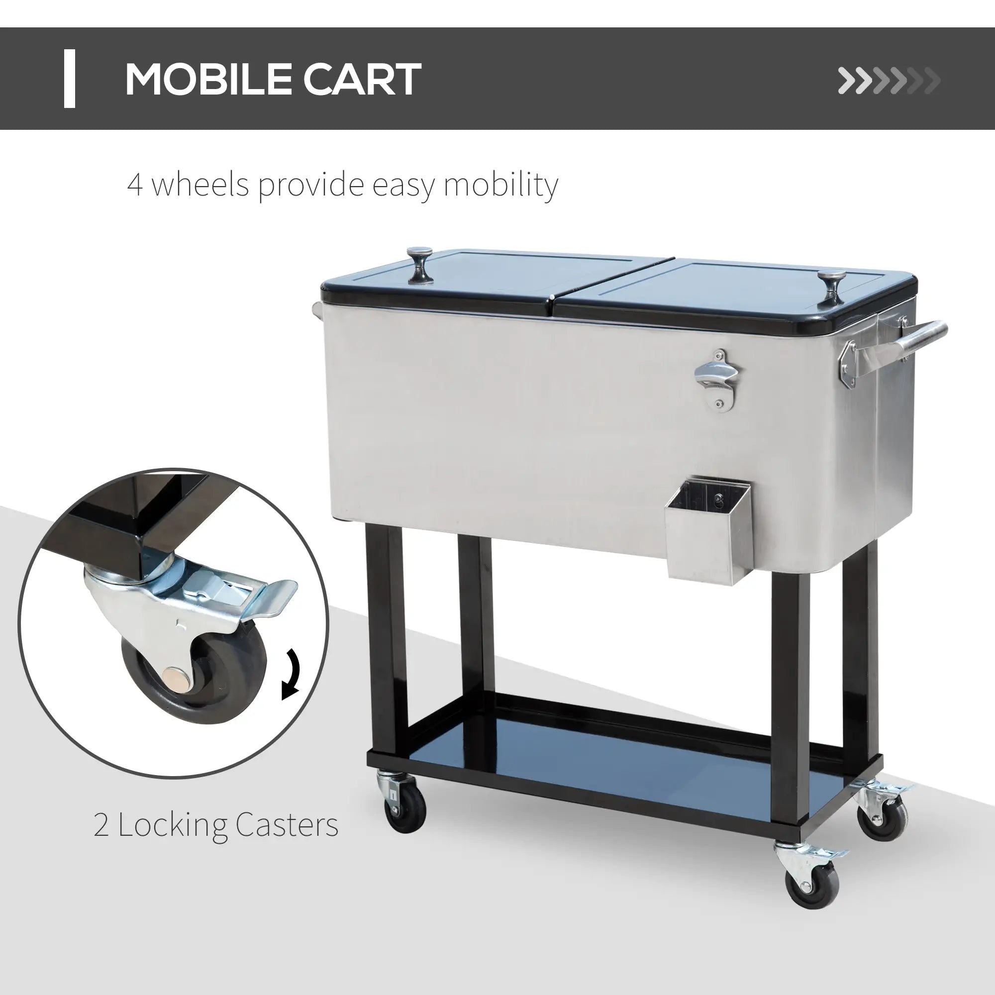 80 Quart Rolling Cooler Cart Portable Patio Ice Beer Beverage Cooling Bin for Outdoor Party w/ Bottle Opener &; Storage Shelf Silver Cooler Boxes at Gallery Canada