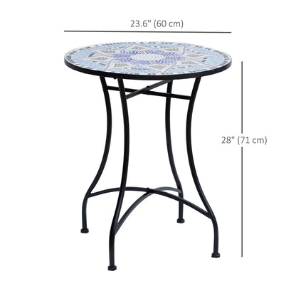 23.6" Mosaic Round Patio Table, Ceramic Tabletop, Multicolor Patio Side Tables at Gallery Canada