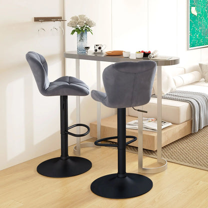 Adjustable Height Fabric Bar Stool Set of 2, Swivel Seat, Grey Bar Stools at Gallery Canada