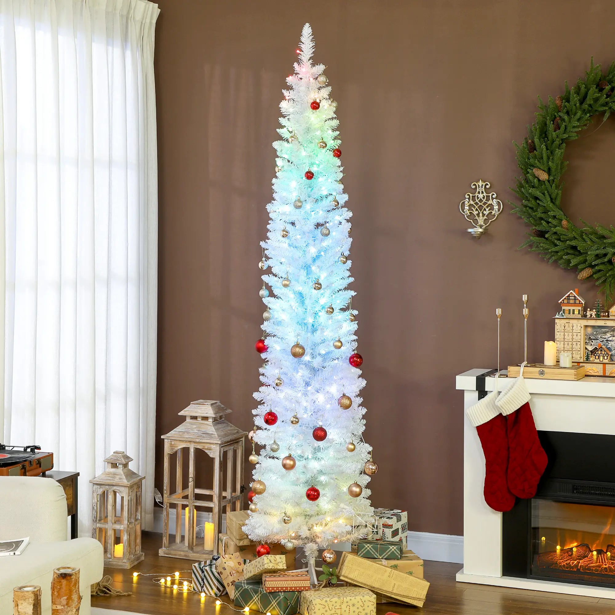 7.5ft Christmas Tree with Colorful DIY LEDs, Hinged Pencil, Remote, Timer, White, Colorful Pencil Christmas Trees at Gallery Canada