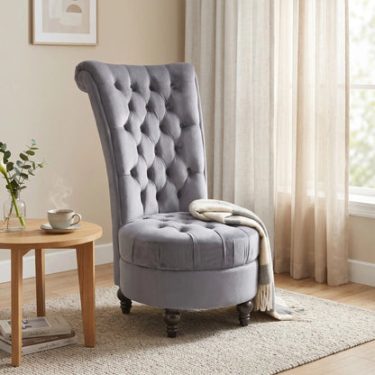 45" Tufted High Back Velvet Accent Chair, Soft Padded Lounge, Ash Grey Single Sofas at Gallery Canada