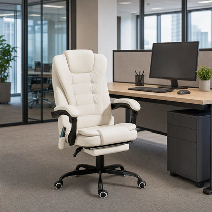 7-Point Vibrating Massage Chair, Reclining Office Chair with Footrest, Beige Massage Chairs at Gallery Canada
