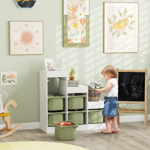 3 Layers Toy Storage Organizer, 6 Plastic Bins, Green