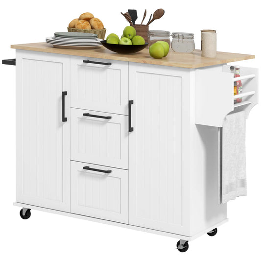 Rolling Kitchen Cart, Drop Leaf, 3 Drawers, Solid Wood Top, Towel Rack, White Kitchen Islands & Kitchen Carts White, Natural at Gallery Canada