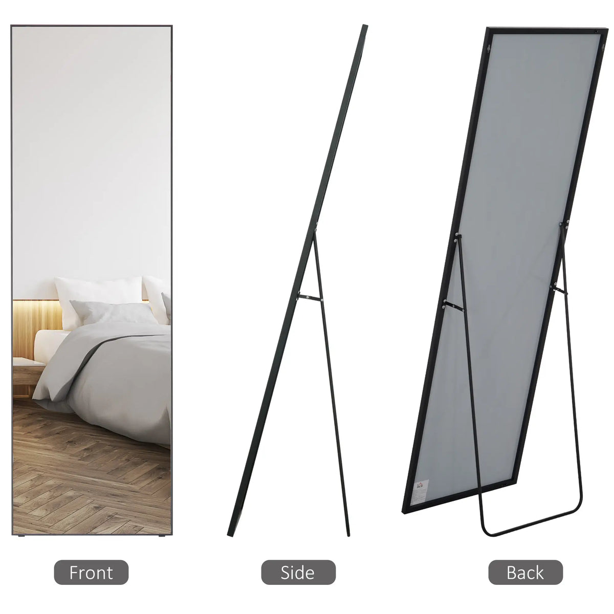64"X20" Full Length Mirror With Support Frame, Black Full Length Mirrors at Gallery Canada