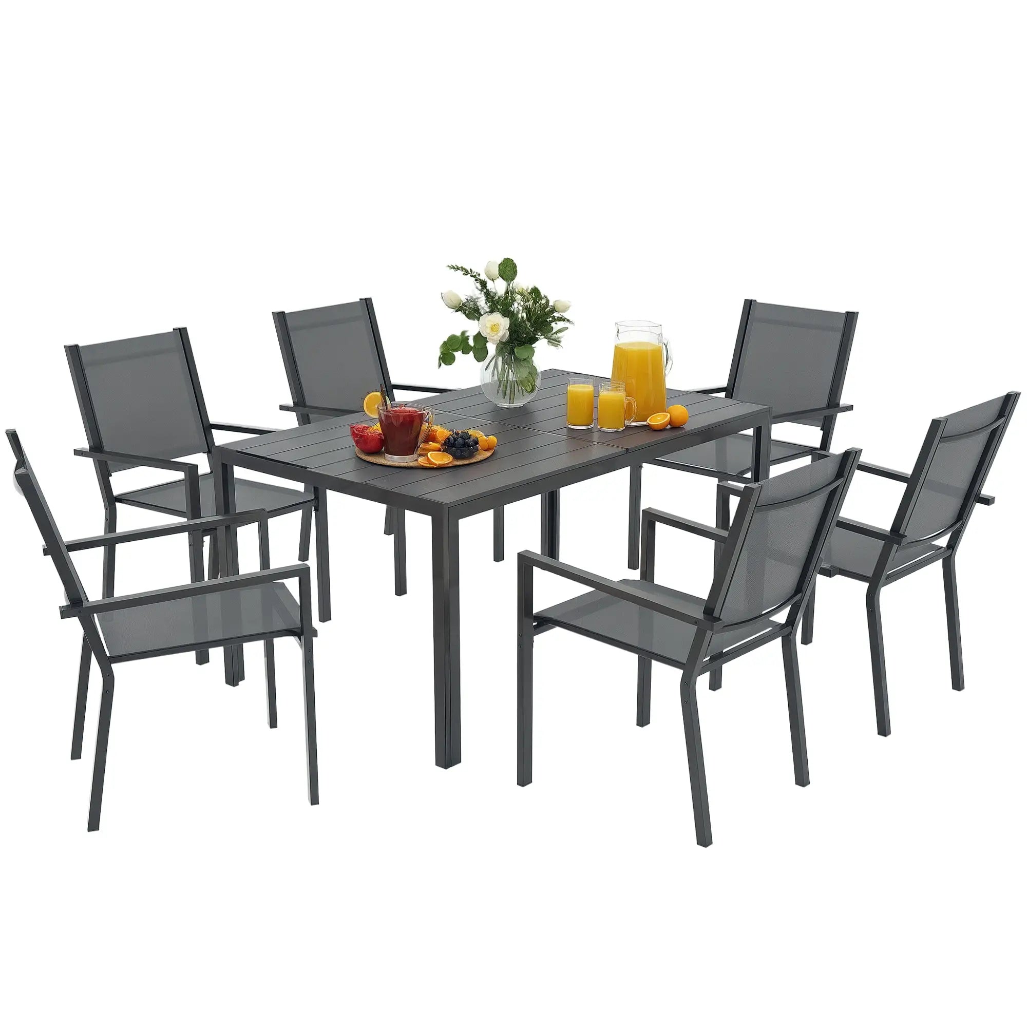 7-Piece Outdoor Dining Set, 6 Stackable Chairs, Rectangle Table, WPC Top Outdoor Dining Sets at Gallery Canada