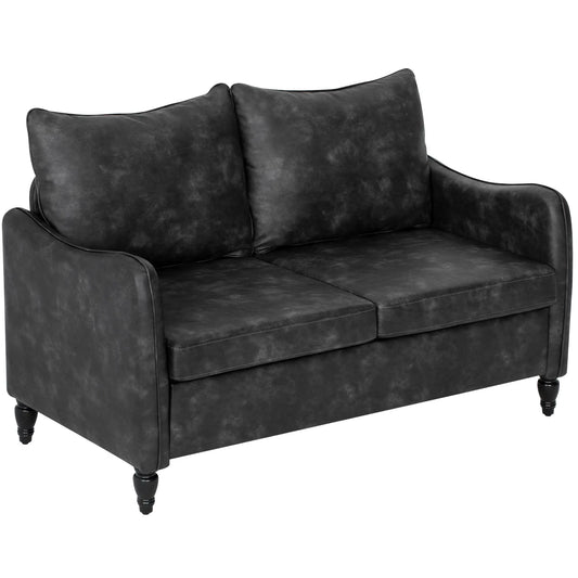 55" Loveseat Sofa, 2 Seater with Wood Legs, PU Leather, Grey 2-Seater Sofas Grey at Gallery Canada