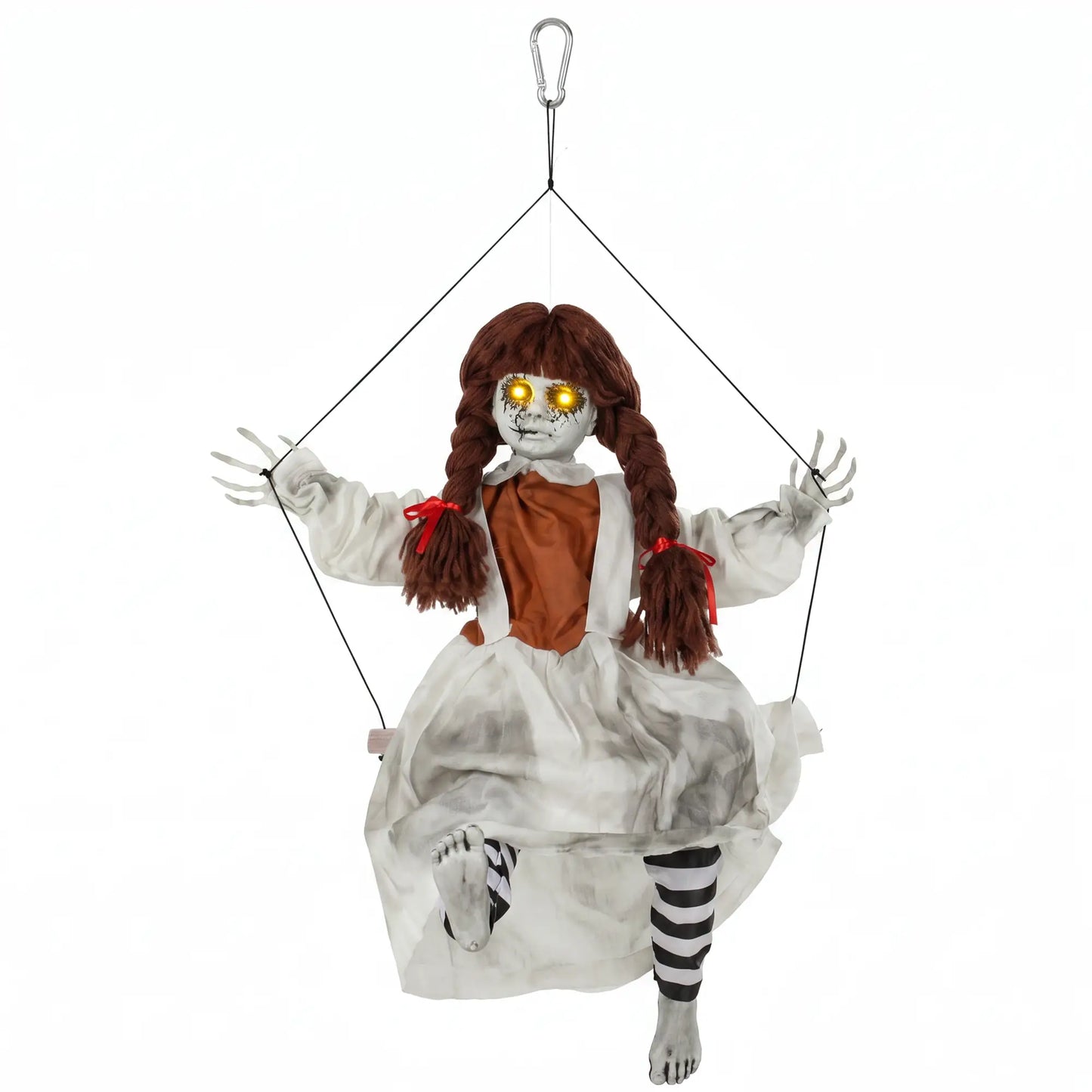 Halloween Animated Creepy Girl Swing, Light-Up Eyes, Sound
