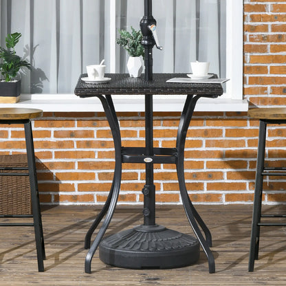 34 Inch Outdoor PE Rattan Dining Table, Umbrella Hole, Mixed Brown, Brown Patio Side Tables at Gallery Canada