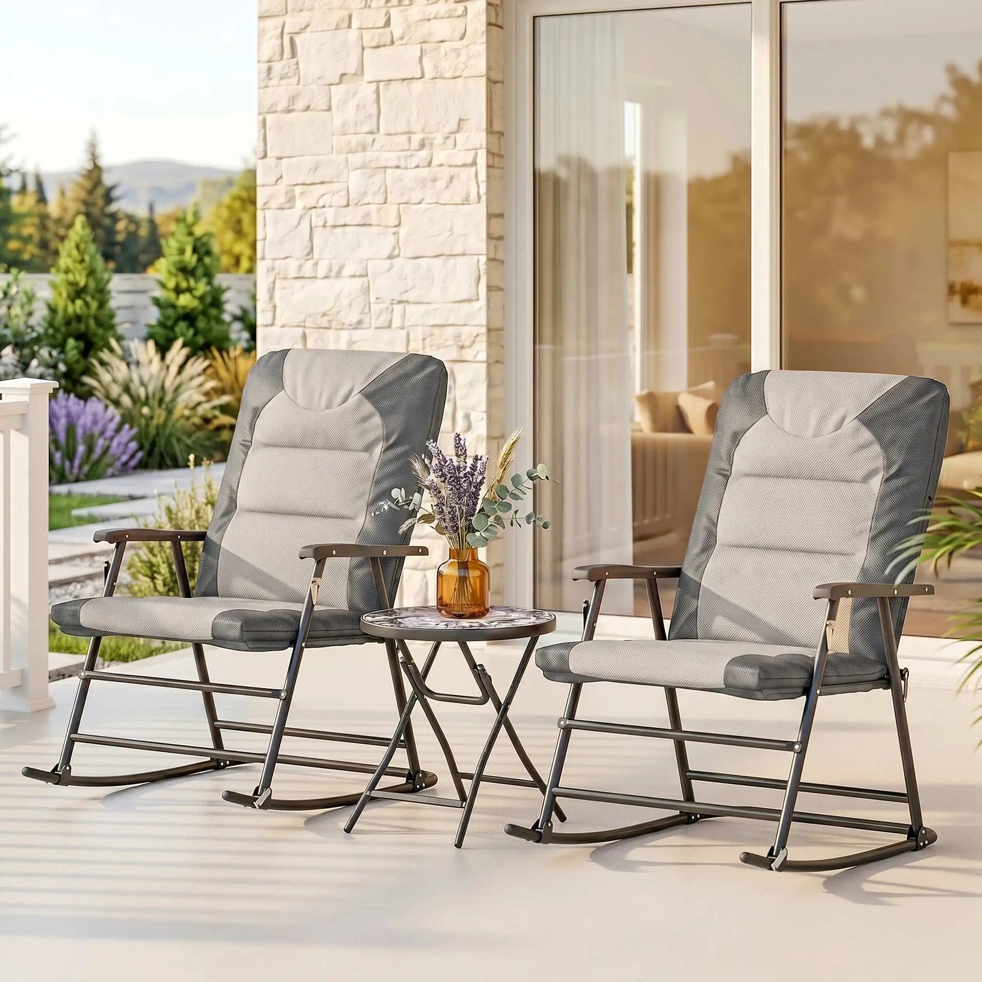 3-Piece Foldable Rocking Chair Set, Light Grey Outdoor Rocking Chairs at Gallery Canada