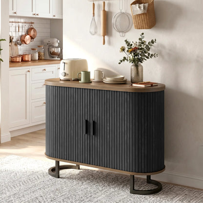 Sideboard Buffet Cabinet with Curved Tambour Doors, Brown/Black Storage Cabinets at Gallery Canada