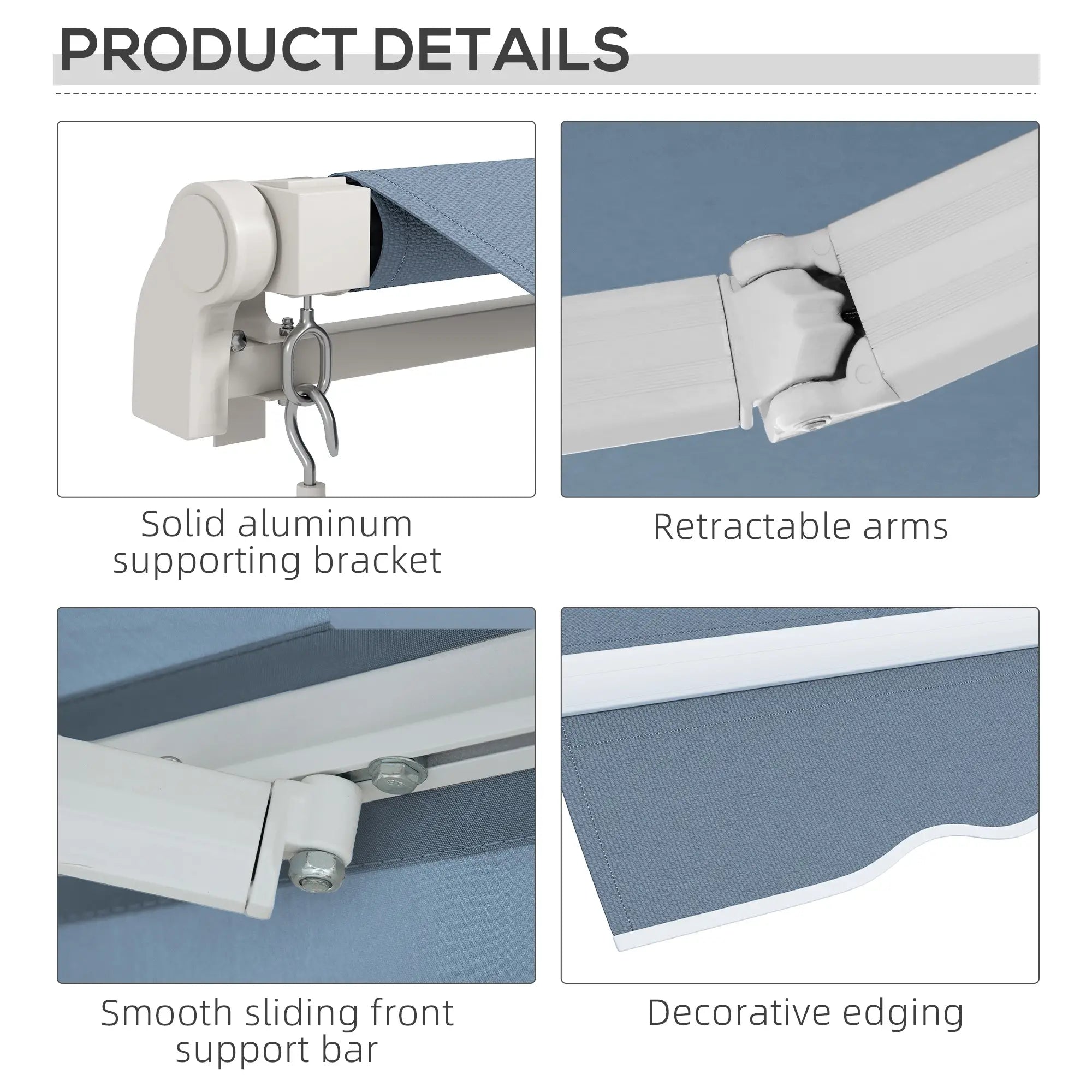 Manual Retractable Awning, 12'x10' Sunshade Shelter, Light Grey Patio Awnings at Gallery Canada