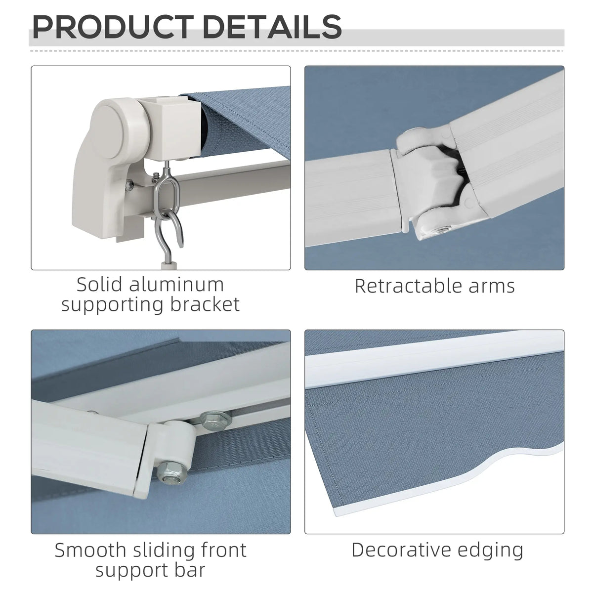 Manual Retractable Awning, 12'x10' Sunshade Shelter, Light Grey Patio Awnings at Gallery Canada