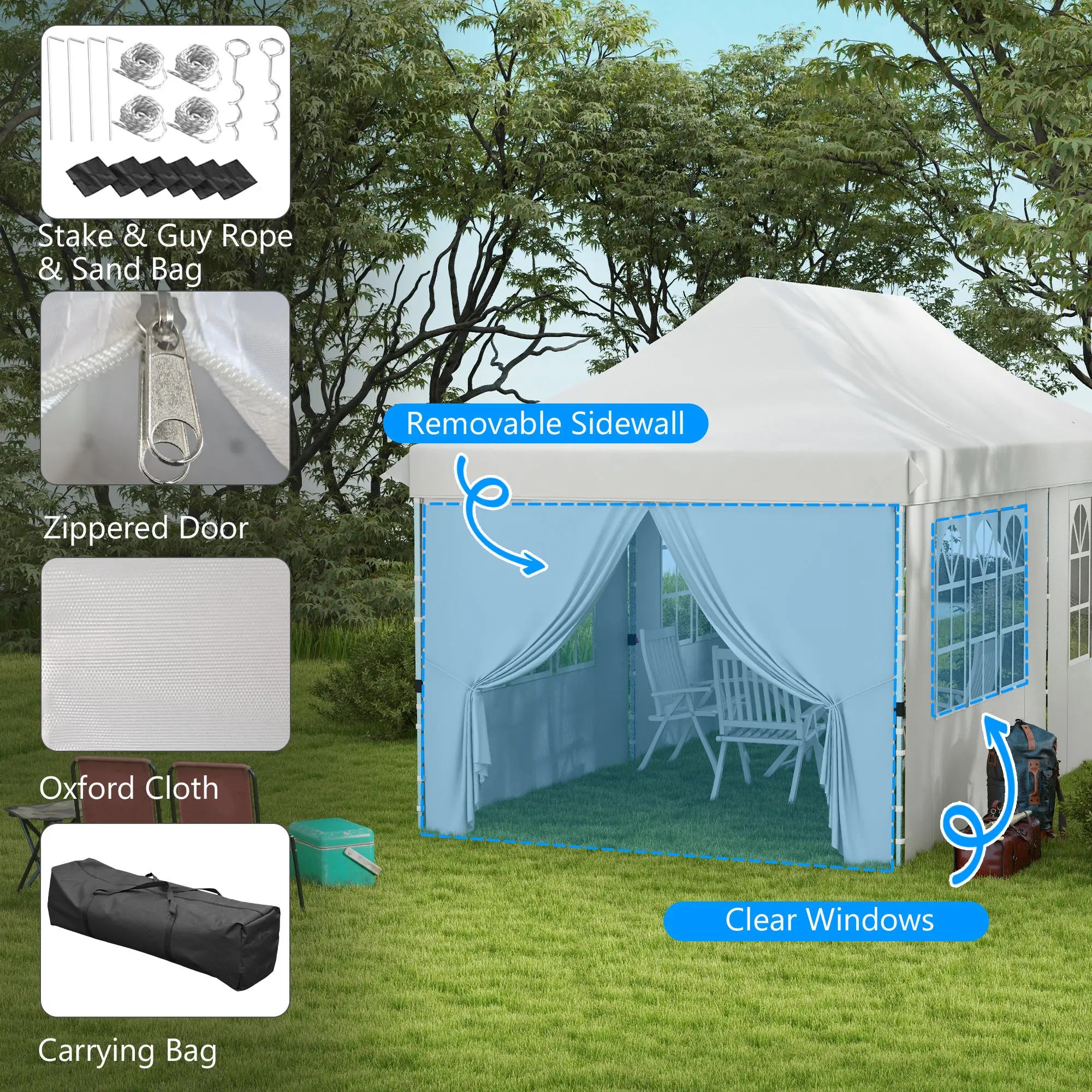 Pop Up Canopy 20x10 With 6 Sidewalls & Sand Bags, White Pop Up Canopies at Gallery Canada
