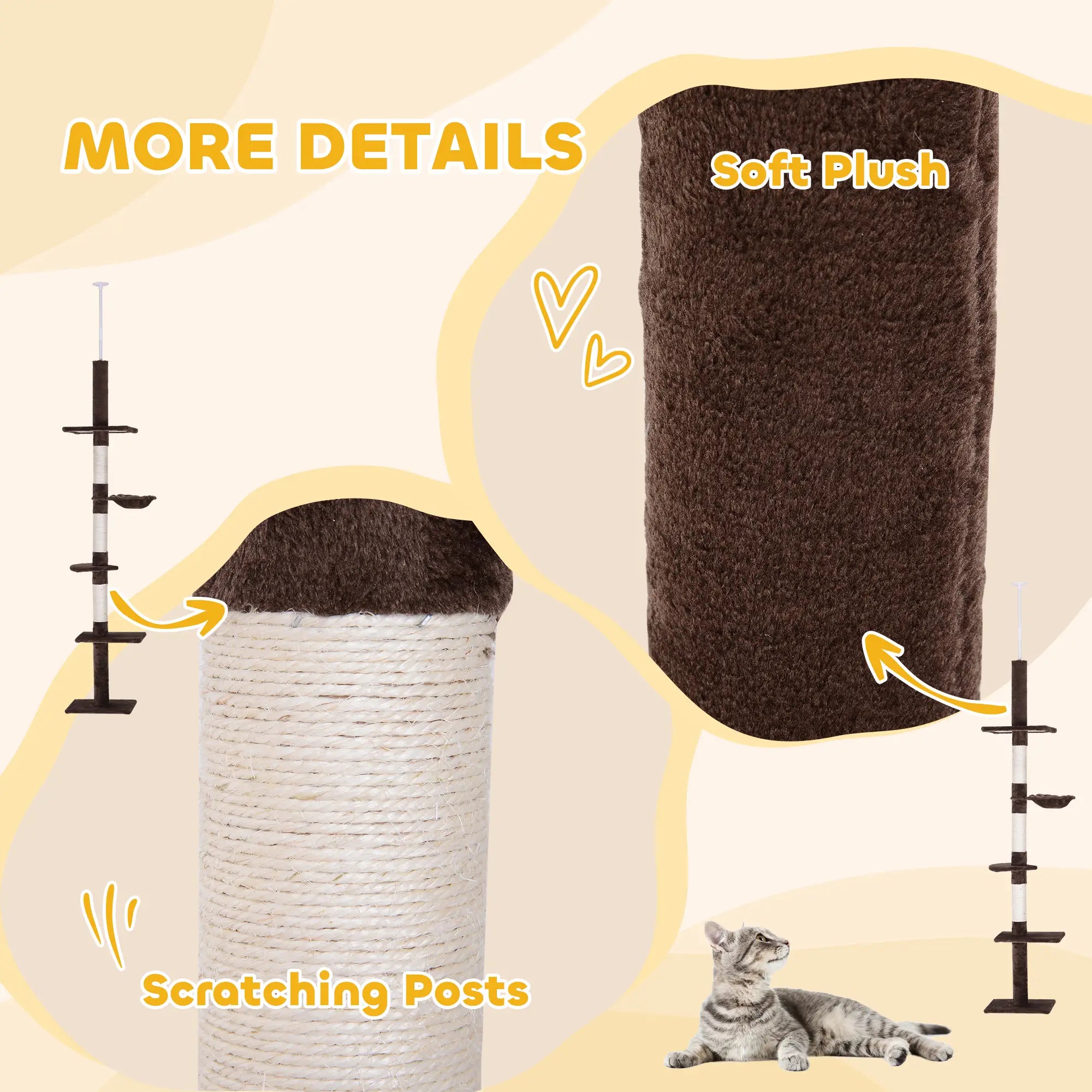 8.5ft Cat Climbing Tree, 5-Tier Kitty Activity Center, Scratching Post, Brown and White Floor to Ceiling Cat Trees at Gallery Canada
