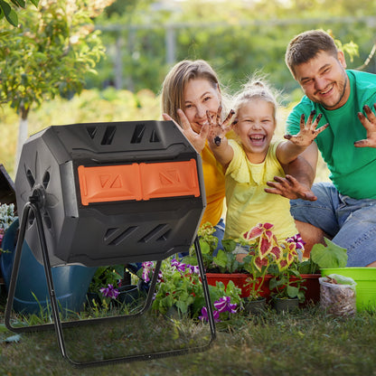 Dual Chamber Compost Bin, 43 Gallon, 360° Rotating, Orange Outdoor Compost Bin at Gallery Canada