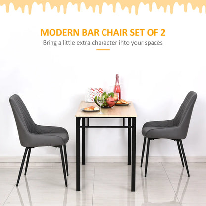 Modern Dining Chairs Set of 2, PU Leather, Metal Legs, Grey Bar Stools at Gallery Canada