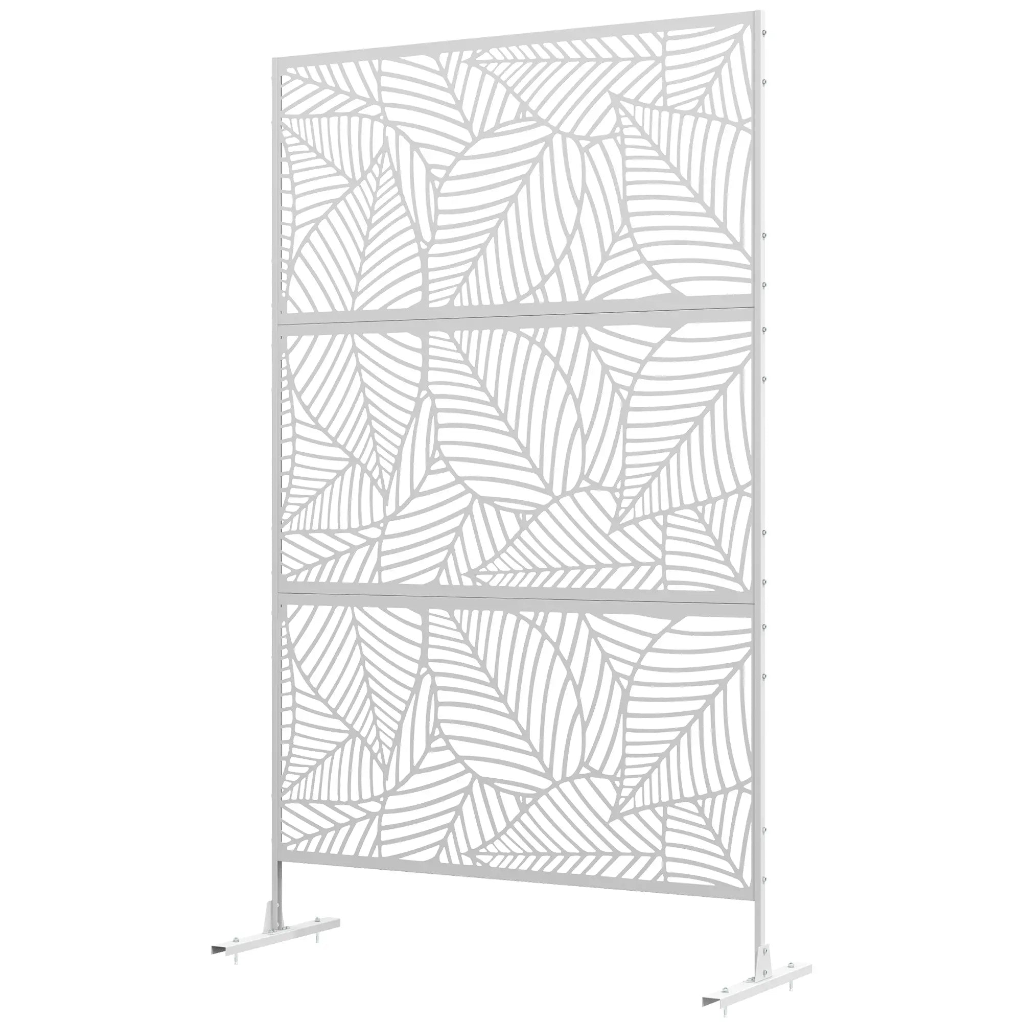 6.5FT Metal Privacy Screen, Large Leaf Style, White Side Awnings White at Gallery Canada