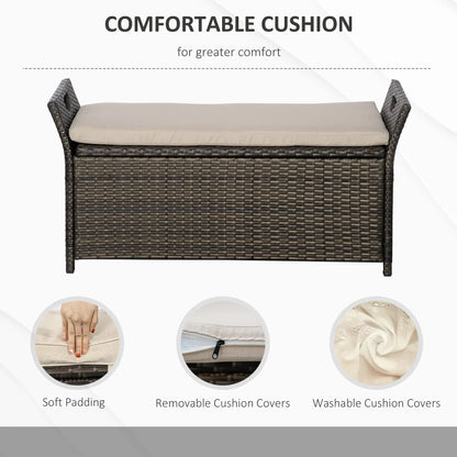 Banc de rangement d'extérieur en rotin PE 2-en-1, 29 gallons, crème