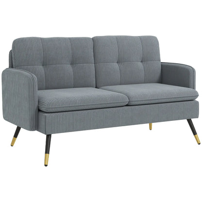 55" Loveseat Sofa, Corduroy, Steel Legs, Button Tufting, Dark Grey 2-Seater Sofas Dark Grey at Gallery Canada