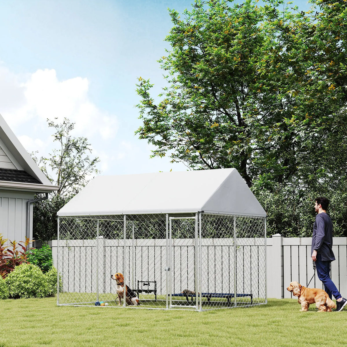 Heavy Duty Galvanized Steel Outdoor Dog Kennel with Waterproof Roof, Safety Lockable Latch System, 9.2' x 7.5' x 7.2' Dog Kennels at Gallery Canada