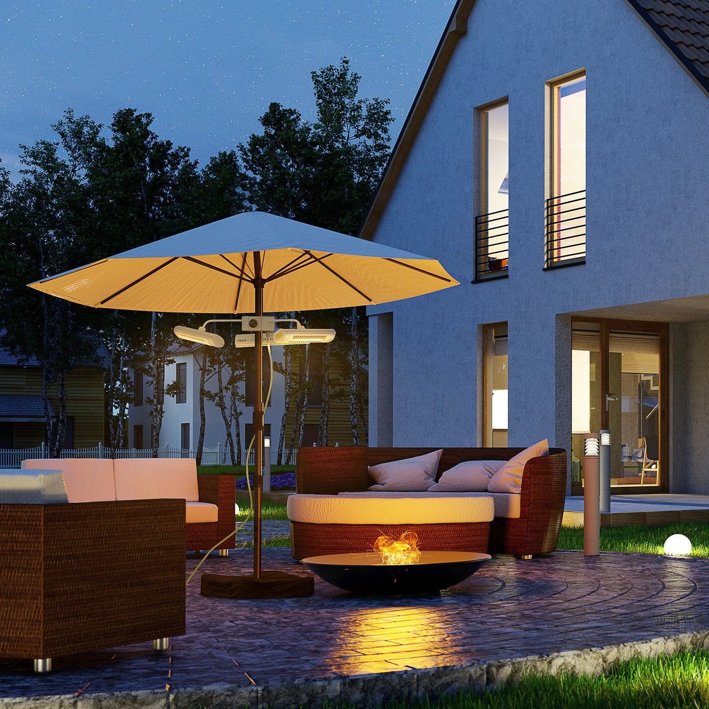 Electric Patio Heater, 3 Heating Panels, Infrared Remote, Silver Electric Tower Heaters at Gallery Canada
