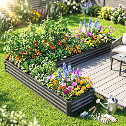 L-Shaped Raised Garden Bed, 82" x 109" x 12", Galvanized Steel, Dark Grey Galvanized Planter Boxes at Gallery Canada