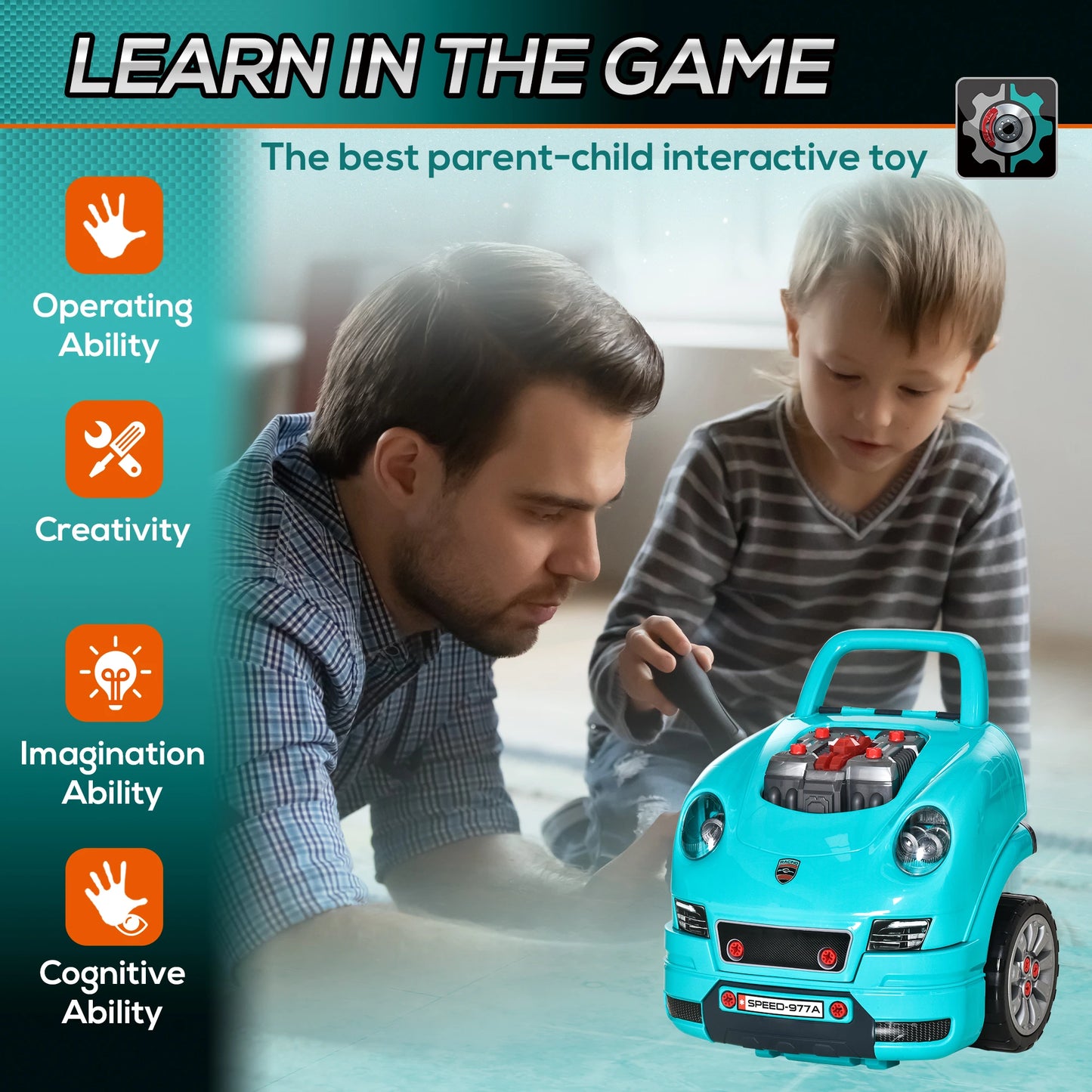 Kids Truck Engine Toy Set, Car Service Play Set, Teal Workbench Toy Sets at Gallery Canada