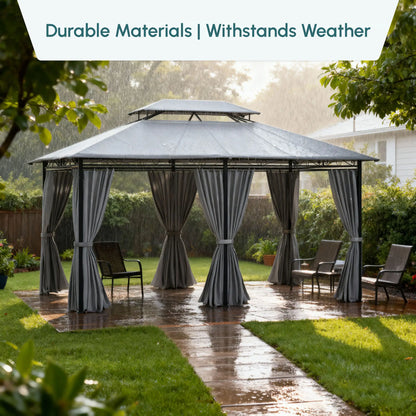 10' X 13' Patio Gazebo 2-Tiers Canopy With Curtains, Dark Grey Gazebos at Gallery Canada