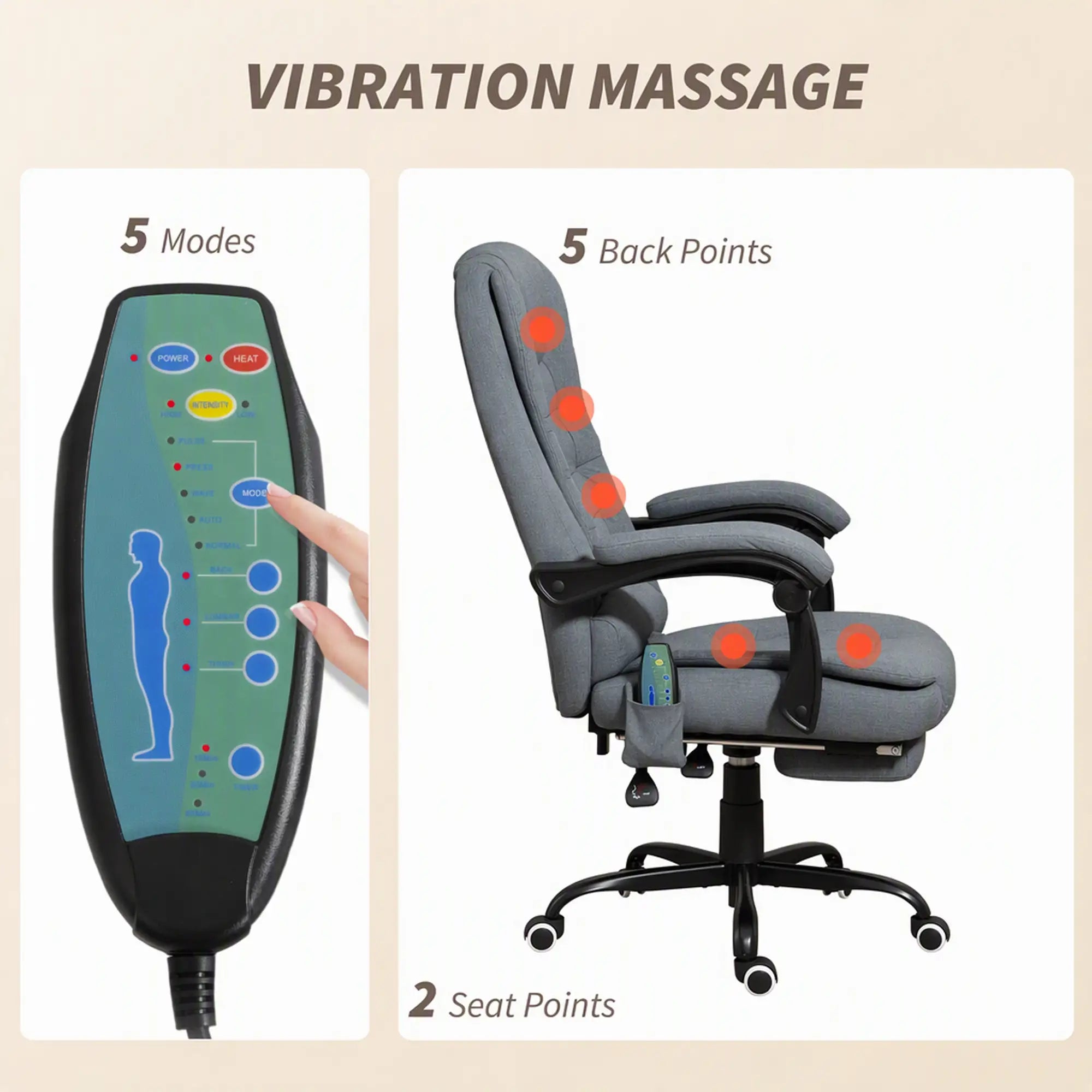 7-Point Vibrating Massage Chair, Reclining Office Chair with Footrest, Grey Massage Chairs at Gallery Canada