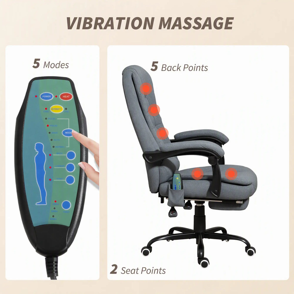 7-Point Vibrating Massage Chair, Reclining Office Chair with Footrest, Grey Massage Chairs at Gallery Canada