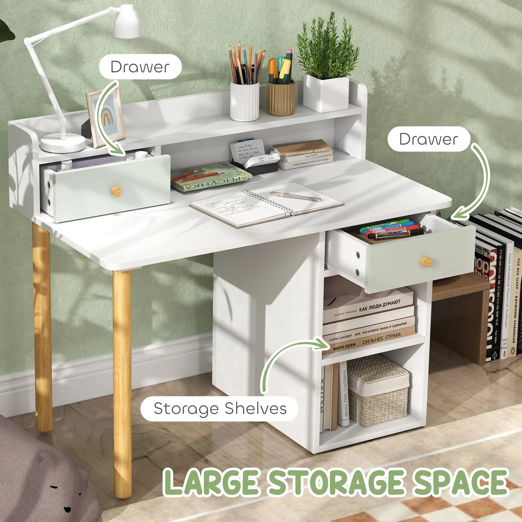 Kids Study Table and Chair Set with Storage, for 3-8 Year Old, Green Kids Desk Sets at Gallery Canada