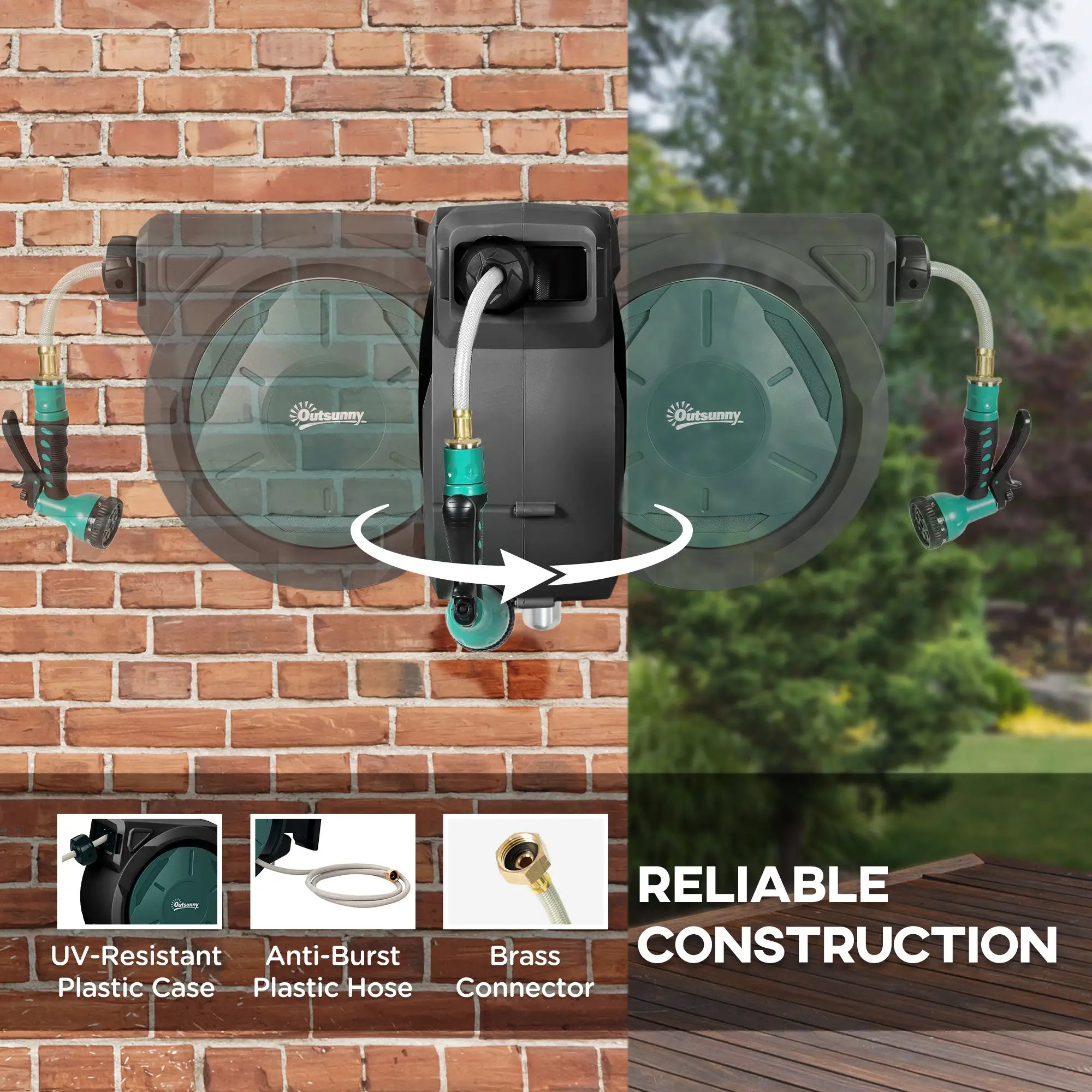 1/2 in x 100ft Wall Mounted Garden Hose Reel, Auto Rewind, Black Garden Accessories at Gallery Canada
