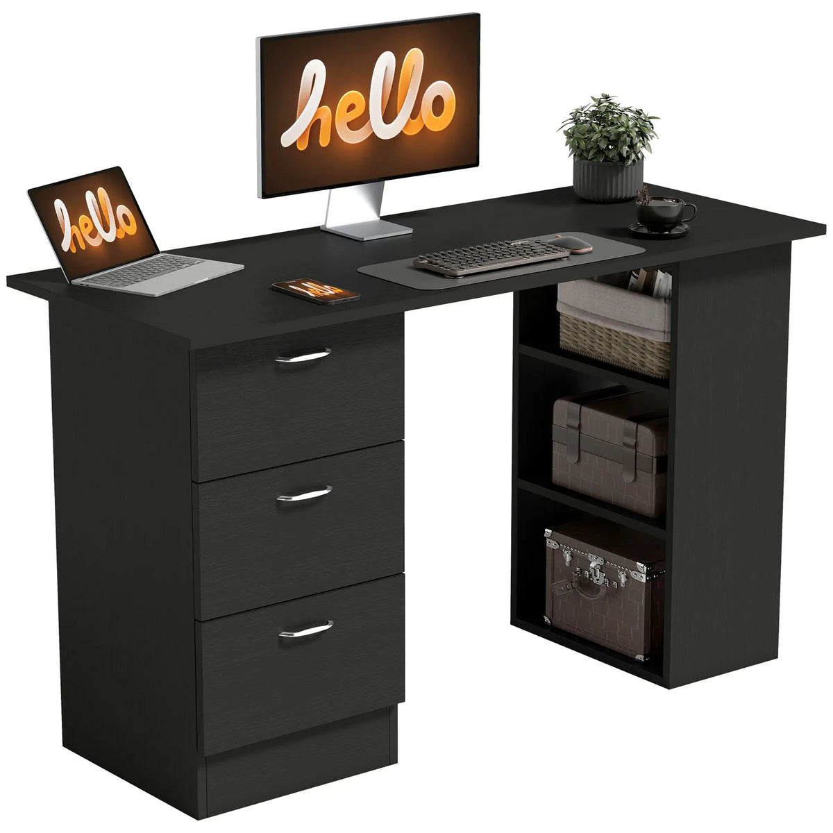 Computer Desk With Shelves And Drawers, 47", Black Writing Desks at Gallery Canada