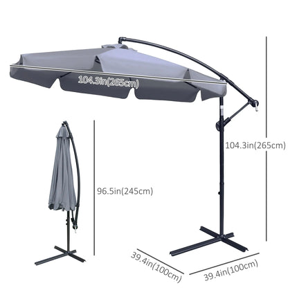 9FT Offset Hanging Patio Umbrella, Easy Tilt, Cross Base, 8 Ribs, Dark Grey Cantilever Umbrellas at Gallery Canada