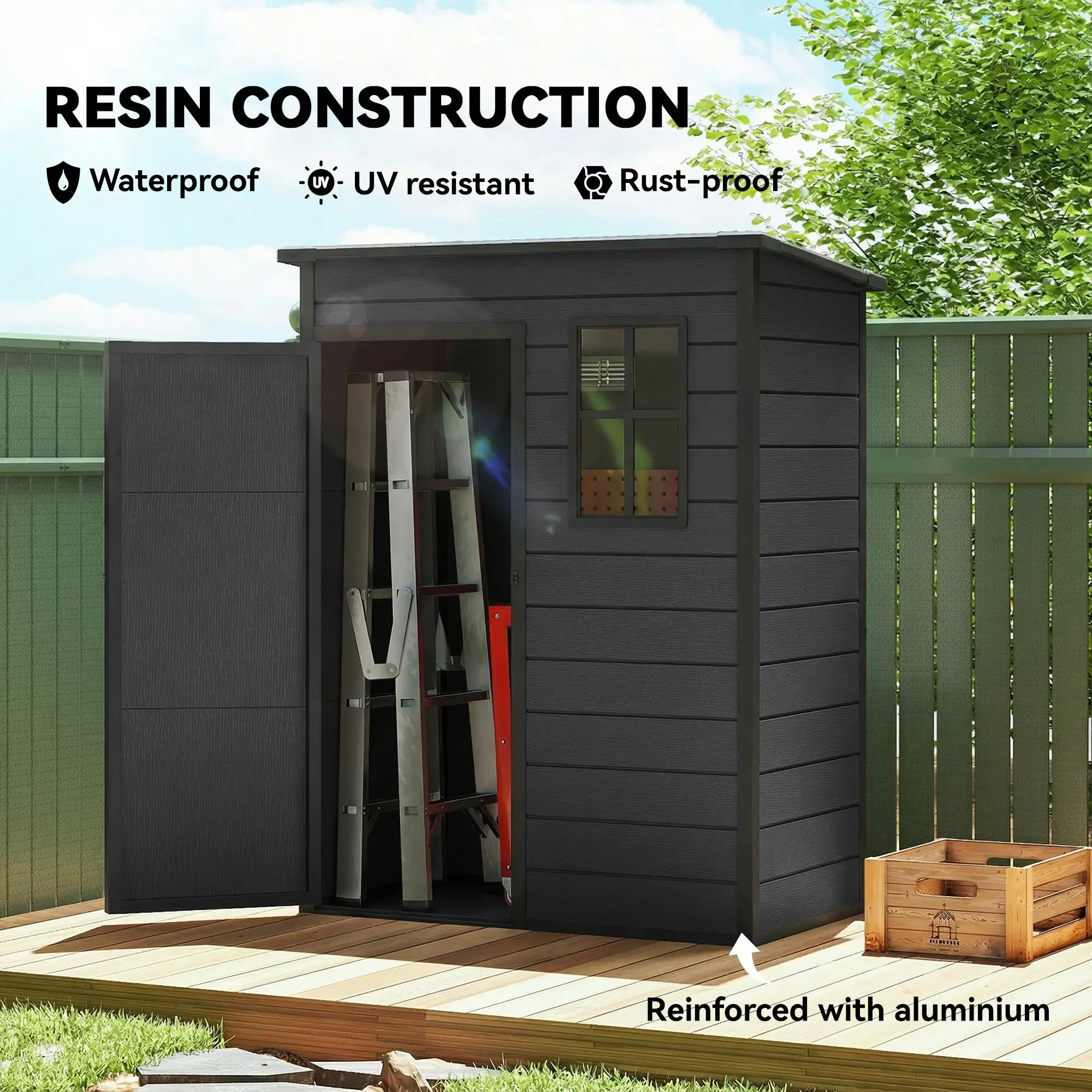 5 x 3FT Garden Shed With Floor, Lockable Door, Window, Vent, Dark Grey Sheds at Gallery Canada