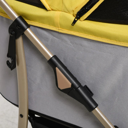 4 Wheels Pet Stroller, Folding Carrier for Small Dogs, Detachable, Yellow Dog Bike Trailers & Strollers at Gallery Canada