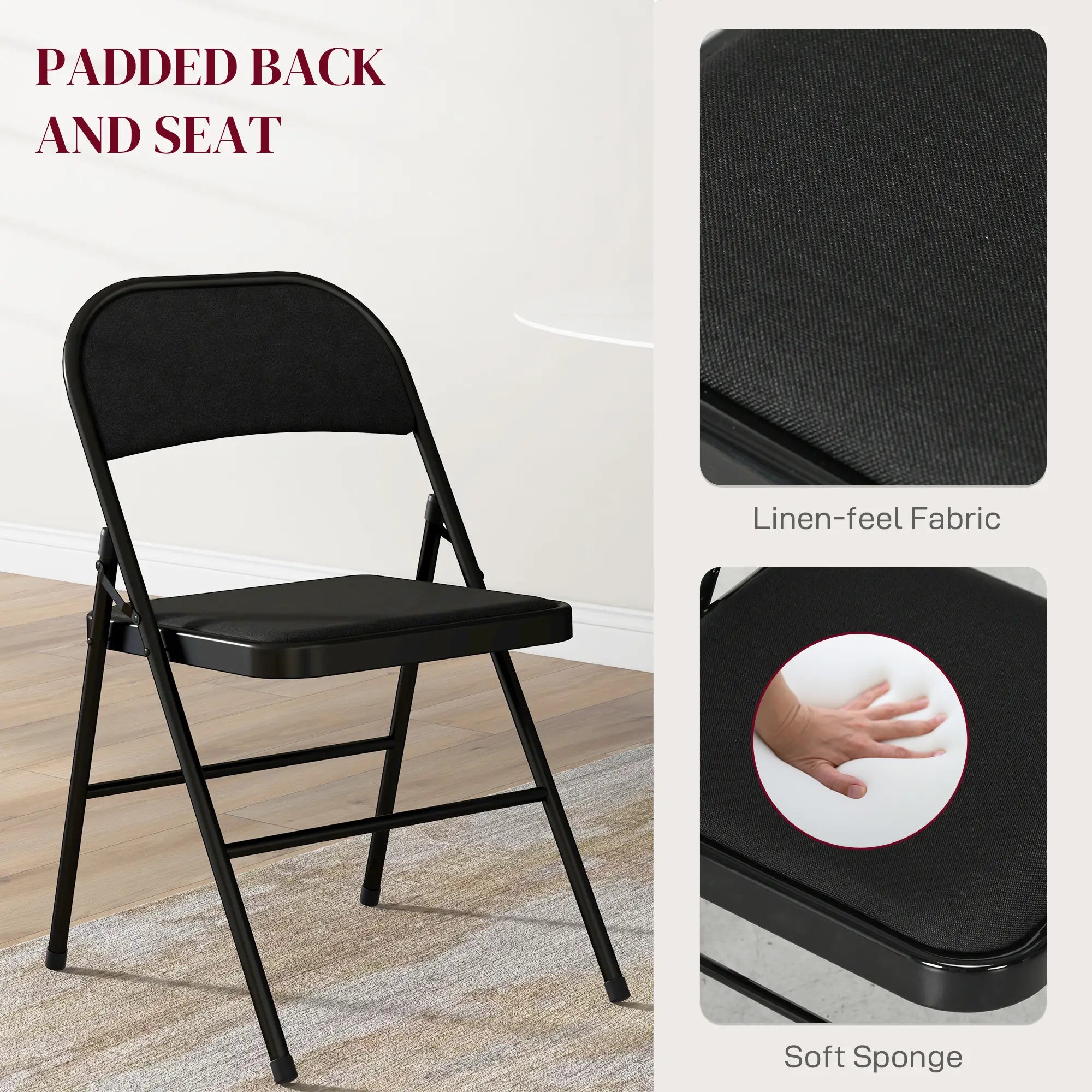 Set of 6 Metal Foldable Chairs, Linen Padded with Cushion Seat, Black Dining Chairs at Gallery Canada