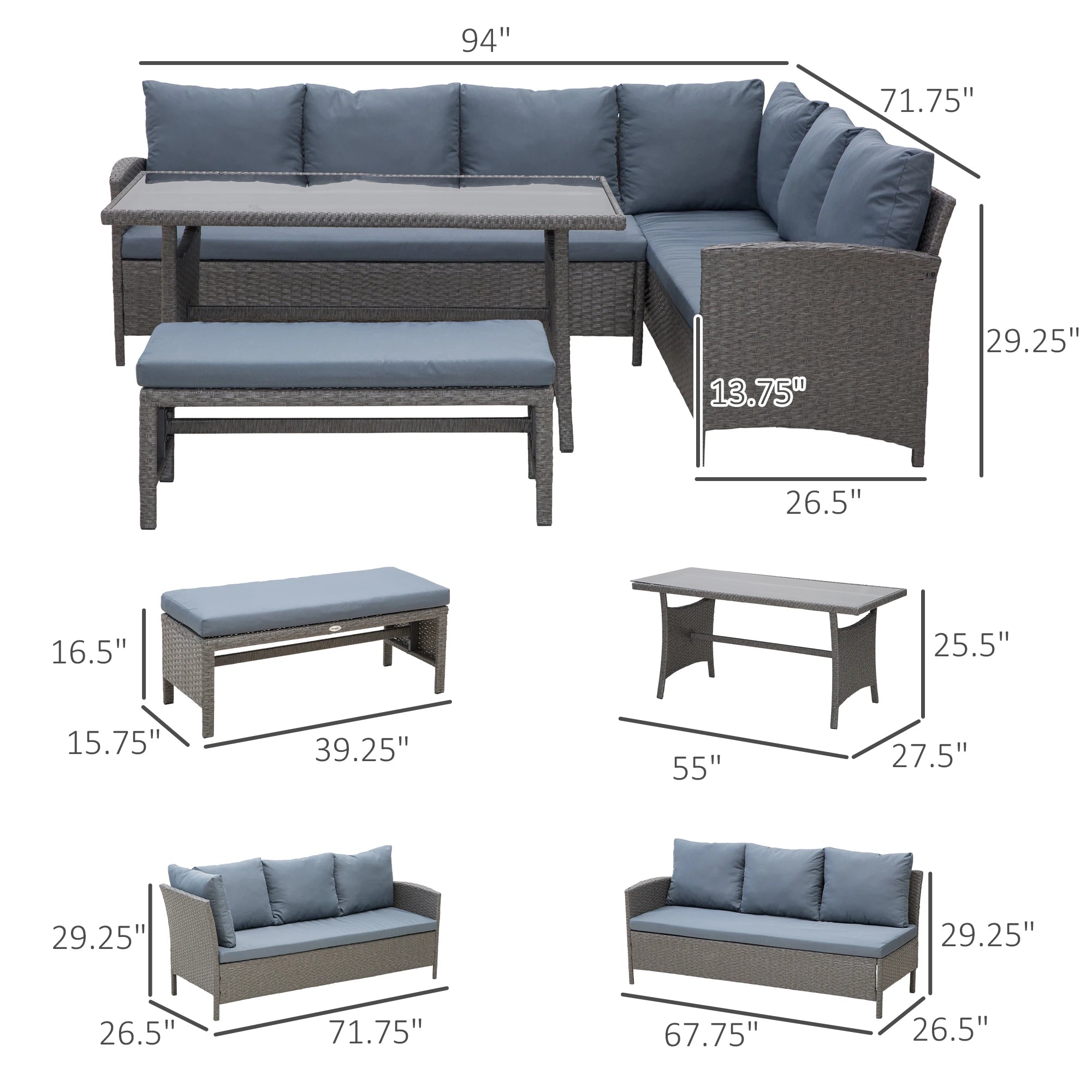 4 Piece Outdoor Rattan Dining Table, Bench, Patio Furniture Patio Furniture Sets at Gallery Canada