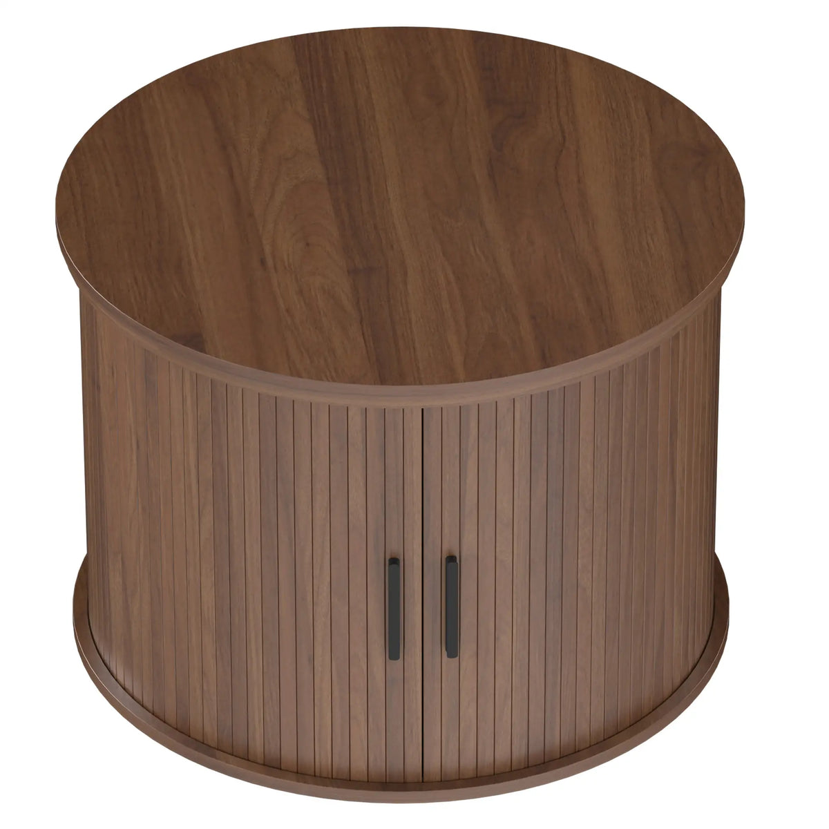Table basse ronde avec plateau relevable, rangement cannelé, brun noyer, brun noyer
