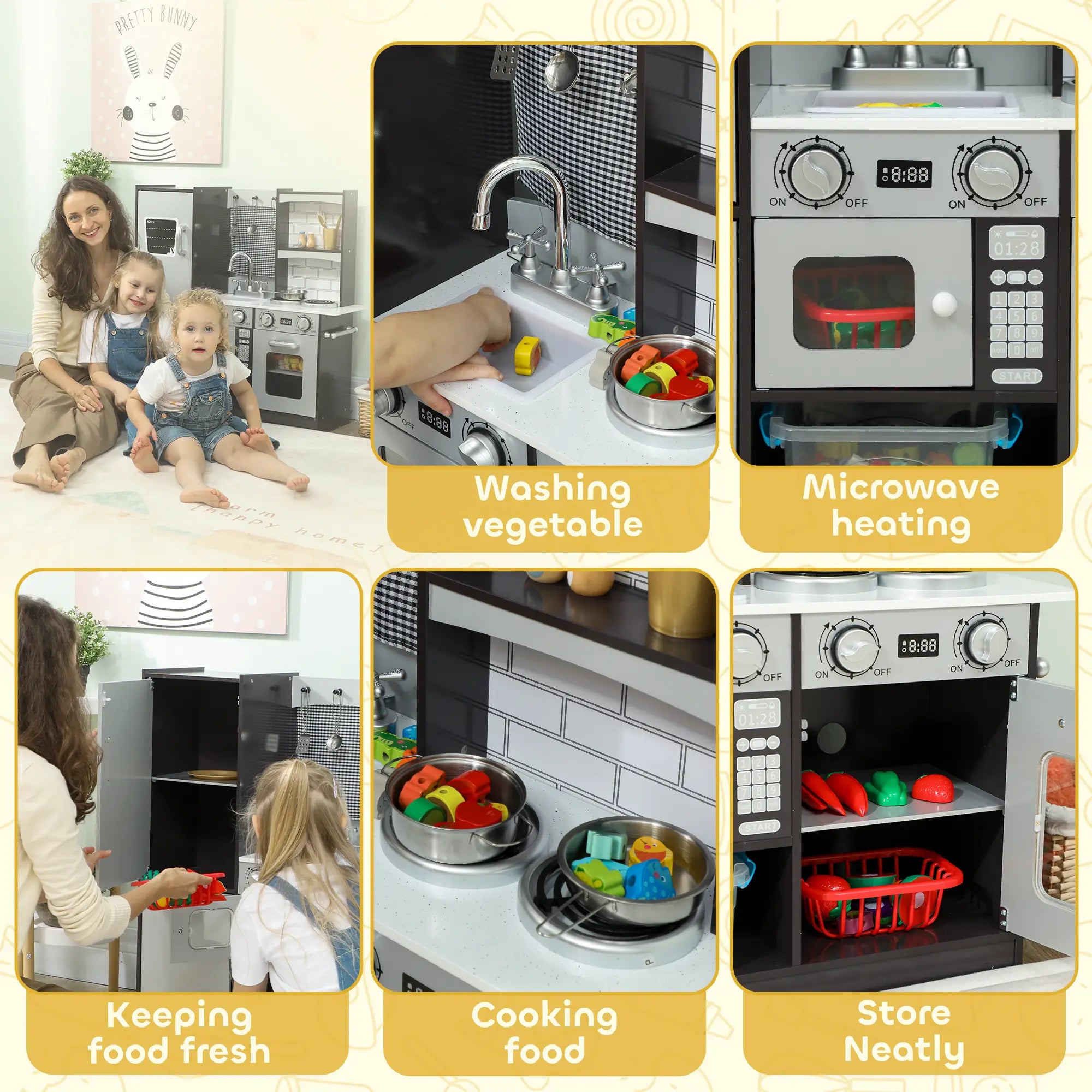 Kids Play Kitchen, Pretend Playset with Sound, Ages 3-8, Dark Brown Play Kitchen at Gallery Canada
