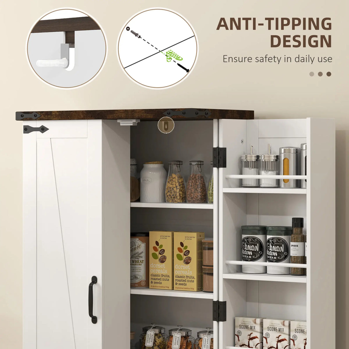 Farmhouse Kitchen Pantry Cabinet, Adjustable Shelves, White Kitchen Pantry Cabinets at Gallery Canada