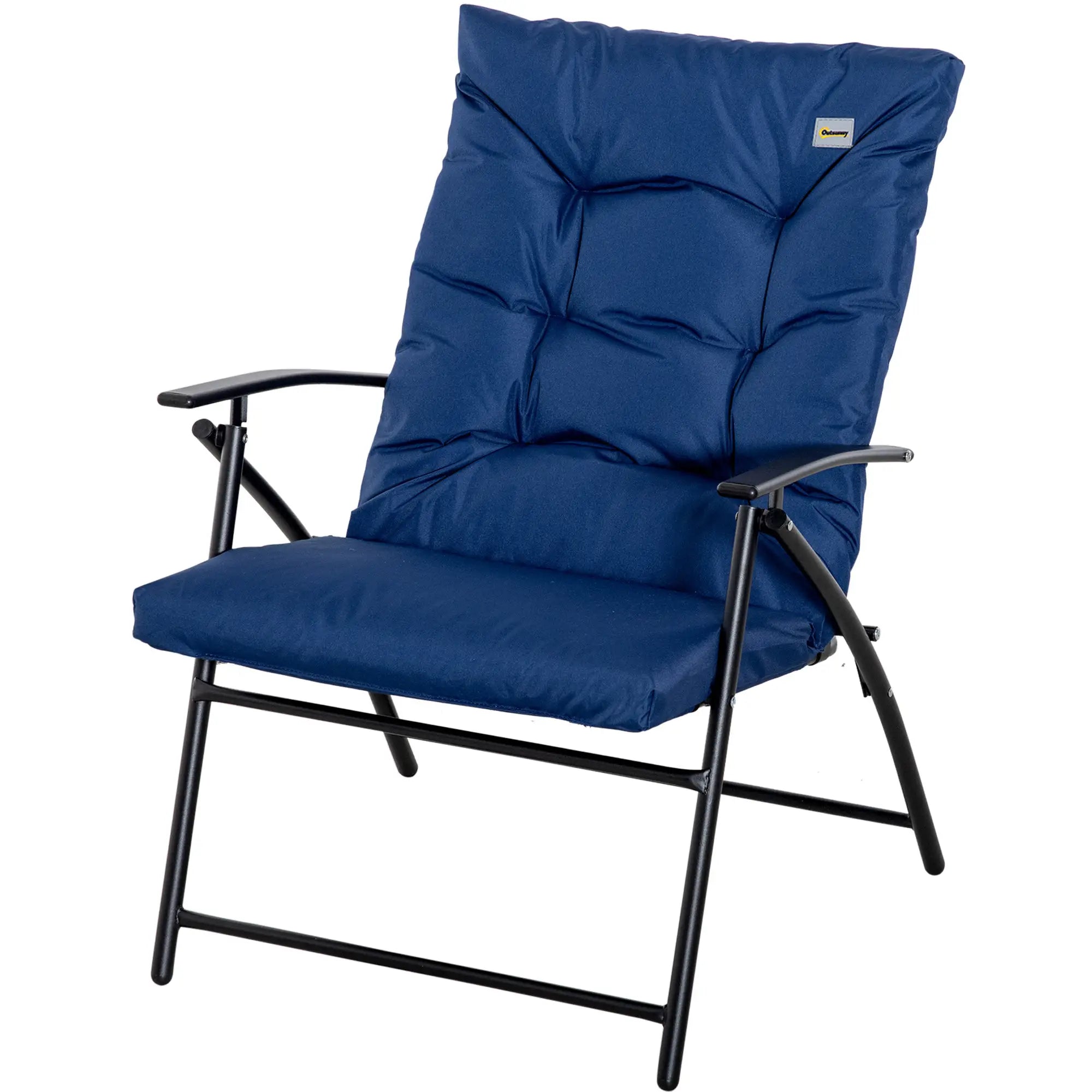 Fabric Lounge Chair, Metal Frame Recliner with Armrest, Blue Patio Chairs at Gallery Canada