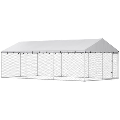 Galvanized Steel Outdoor Dog Kennel With Roof, Safety Locks, 19.7' x 9.8' x 7.1' Dog Kennels Silver at Gallery Canada