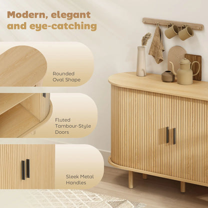 47" Buffet Cabinet, Fluted Sideboard with Sliding Doors, Oak, Oak Storage Cabinets at Gallery Canada