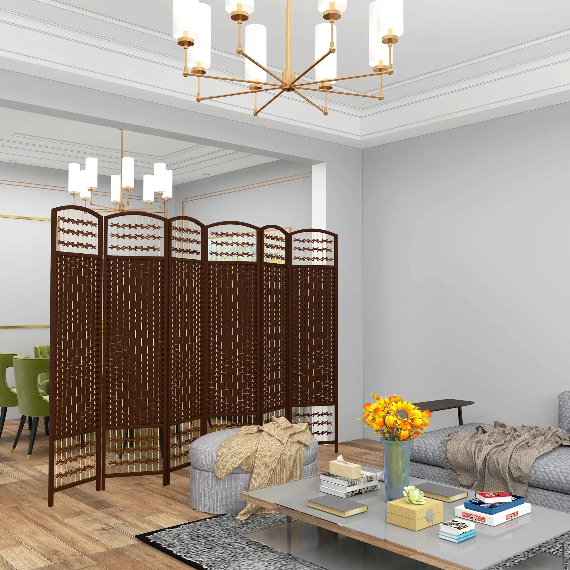 6 Panel Folding Room Divider, Portable Privacy Screen, Brown Room Dividers at Gallery Canada