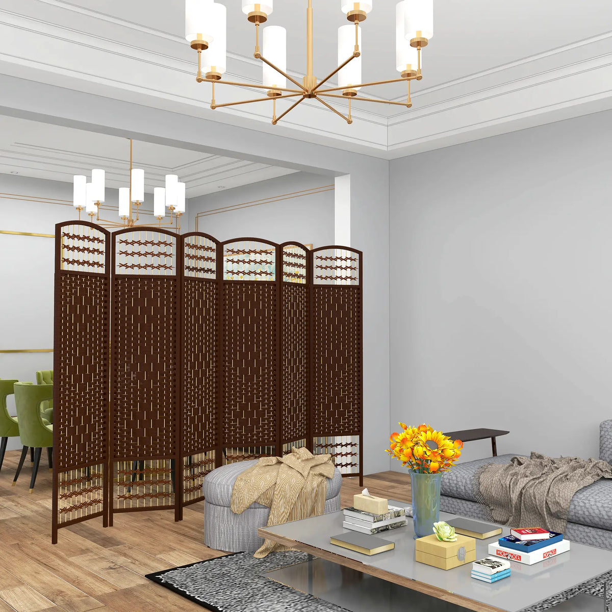 6 Panel Folding Room Divider, Portable Privacy Screen, Brown Room Dividers at Gallery Canada