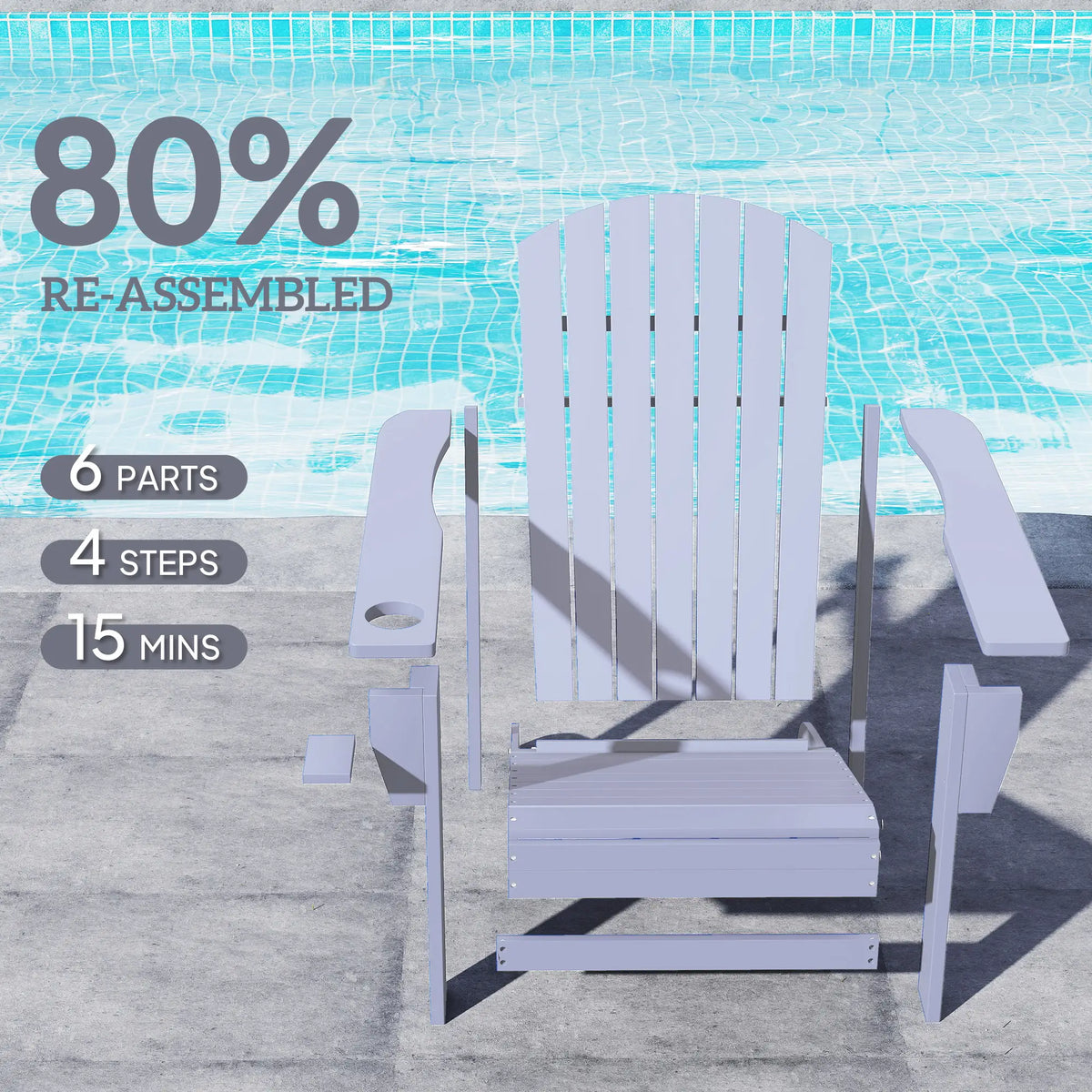 Classic Adirondack Chair With Cup Holder, Grey