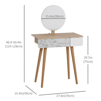 Vanity Desk With Mirror, Drawer, Adjustable Height, Wood Legs, Oak Dressing & Vanity Tables at Gallery Canada